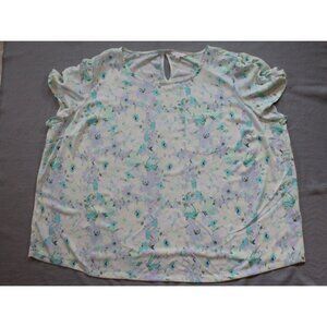 LC Lauren Conrad Women's Top Plus Size 4X Sheer Green Floral Short‎ Sleeve